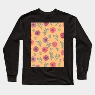Dusty Pink Flowers on Apricot Vertical Long Sleeve T-Shirt